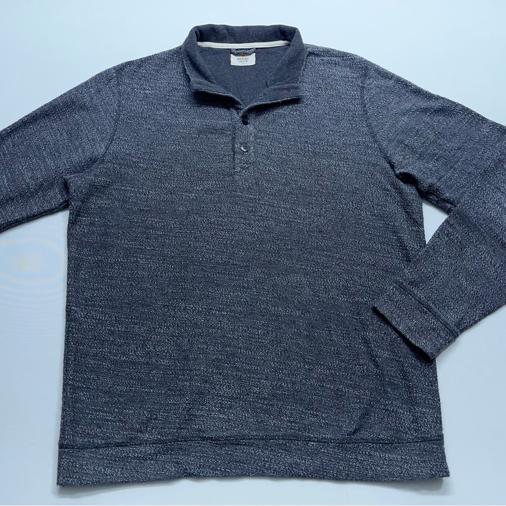 Marine Layer Long Sleeve Polo Mens Large Heavy Knit Gray Mock Neck Huckberry